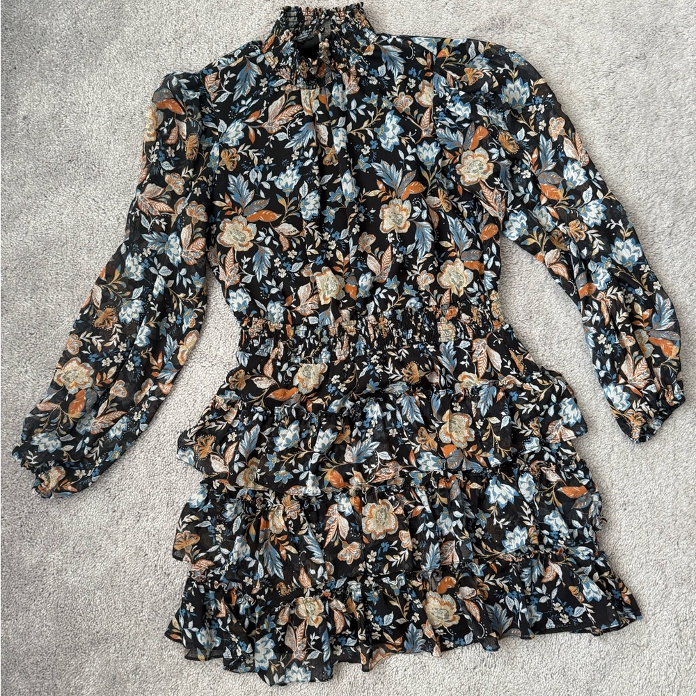 Floral Long Sleeve Ruffle Dress